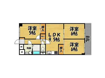 サンハイム第3中津(3LDK/7階)の間取り写真