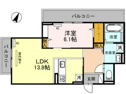 LA VIE BELL 塚口(1LDK/2階)の間取り写真