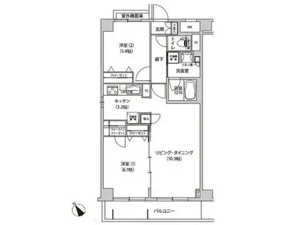オチェアーノ南行徳(2LDK/2階)の間取り写真