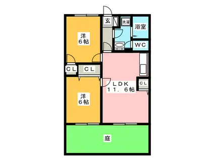 シャルム・フジ(2LDK/1階)の間取り写真
