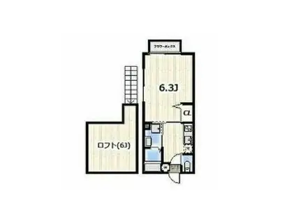 サニーサイド湘南深沢(1K/2階)の間取り写真