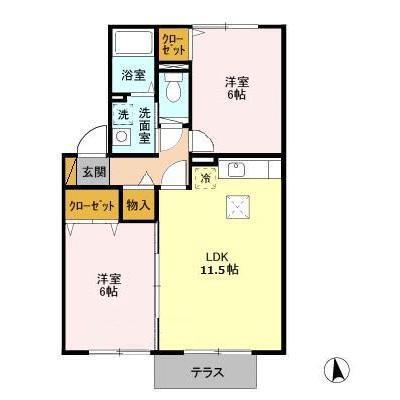 サンアベニューII(2LDK/1階)の間取り写真