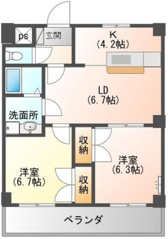 ルミナスハイム羽浦(2LDK/1階)の間取り写真