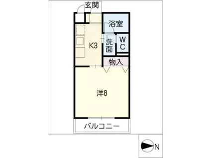 レーベンハイム新三本木(1K/2階)の間取り写真