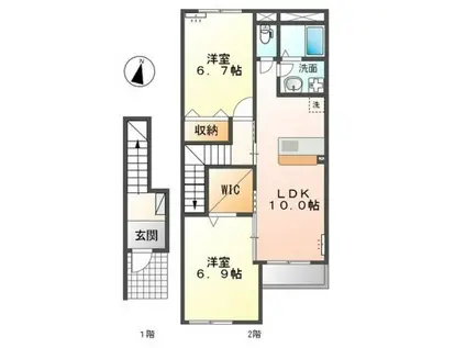 エルハーベン(1LDK/1階)の間取り写真