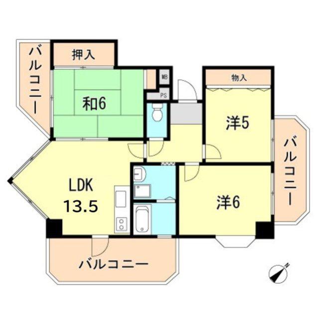 ル・パレ須磨(3LDK/9階)の間取り写真