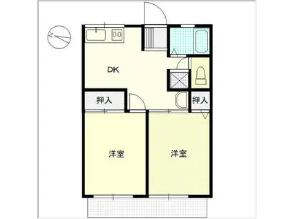 ゼフィールI(2DK/2階)の間取り写真