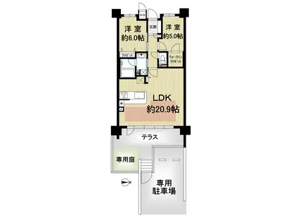 パデシオン伏見稲荷(2LDK/1階)の間取り写真