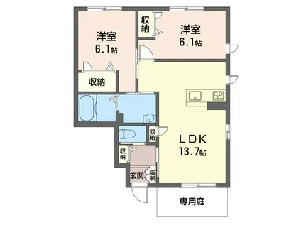 カルド ヴィータ(2LDK/1階)の間取り写真
