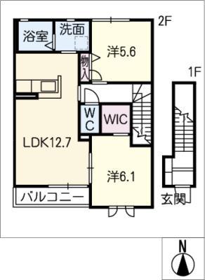 SUNFLOWER(2LDK/2階)の間取り写真