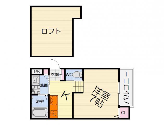 LUXE浜寺B棟(1K/2階)の間取り写真