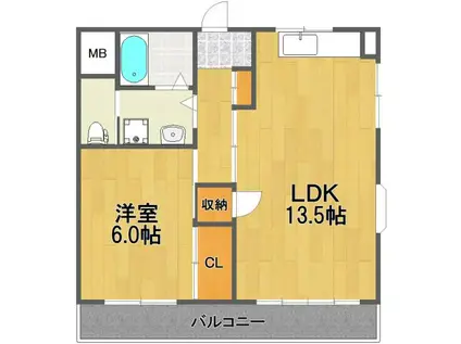 天野ハイツ(1LDK/2階)の間取り写真