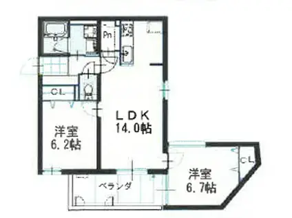 レジデンス アルファベット(2LDK/1階)の間取り写真