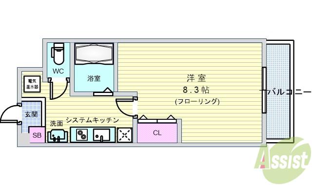 シャンヴェルジェ豊中II(1K/2階)の間取り写真