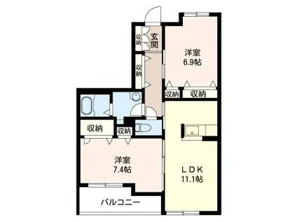 グランベリーコートB(2LDK/2階)の間取り写真