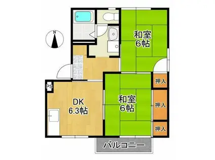 ラ・フォーレ21 F棟(2DK/1階)の間取り写真