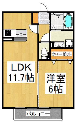 アスティオンII(1LDK/1階)の間取り写真