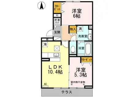 グランデタカオカ B(2LDK/1階)の間取り写真