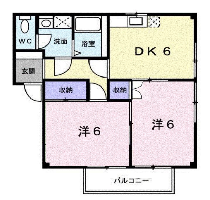 サニーハウスA(2DK/2階)の間取り写真