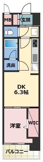 ALIVIS九条(1DK/13階)の間取り写真