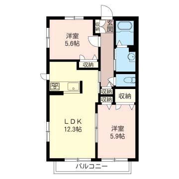 プロヌーブB(2LDK/2階)の間取り写真
