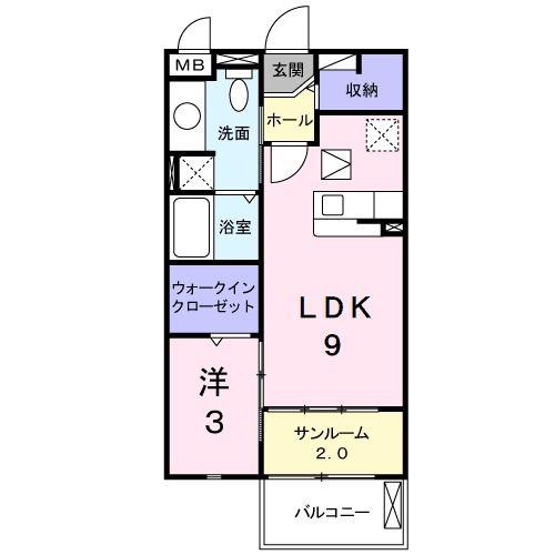 ボンヌ・シャンス(1LDK/1階)の間取り写真