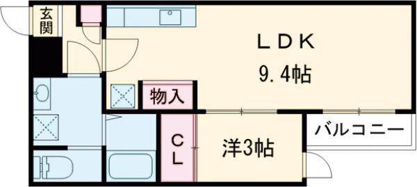 DELICA鳥栖(1LDK/1階)の間取り写真