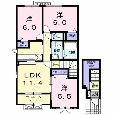 カーサ&サラサ(3LDK/2階)の間取り写真