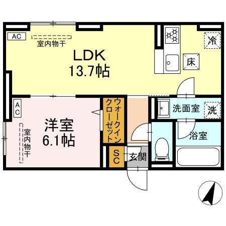 D PAINA ODORIBA(1LDK/1階)の間取り写真