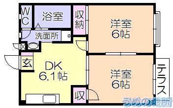 リベルテ吉田(2DK/1階)の間取り写真