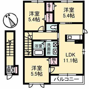 グランドソレイユ B棟(3LDK/2階)の間取り写真