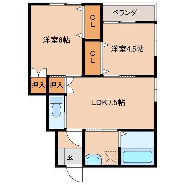 ひなたアパート(2LDK/1階)の間取り写真