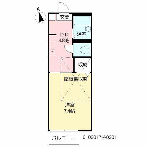 ジュネス(1DK/2階)の間取り写真