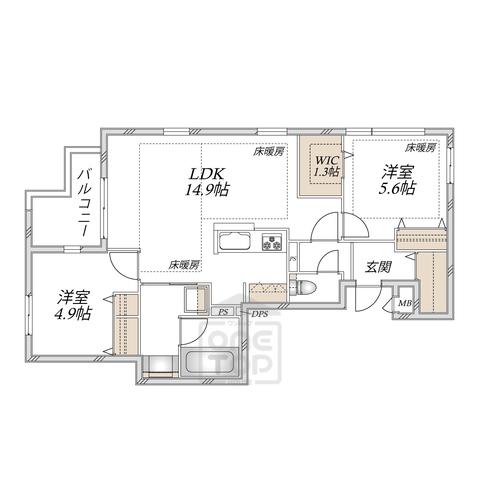 中央区上町1丁目へーベルメゾン(2LDK/3階)の間取り写真