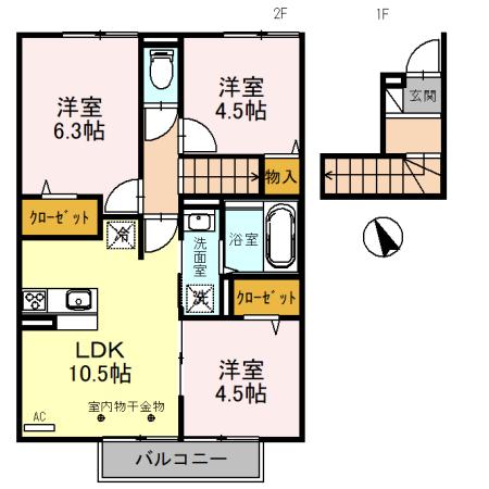 プレミアムリコス 弐号館(3LDK/2階)の間取り写真