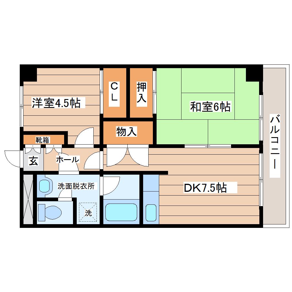 ロイヤルヒルズ柳生II(2DK/2階)の間取り写真