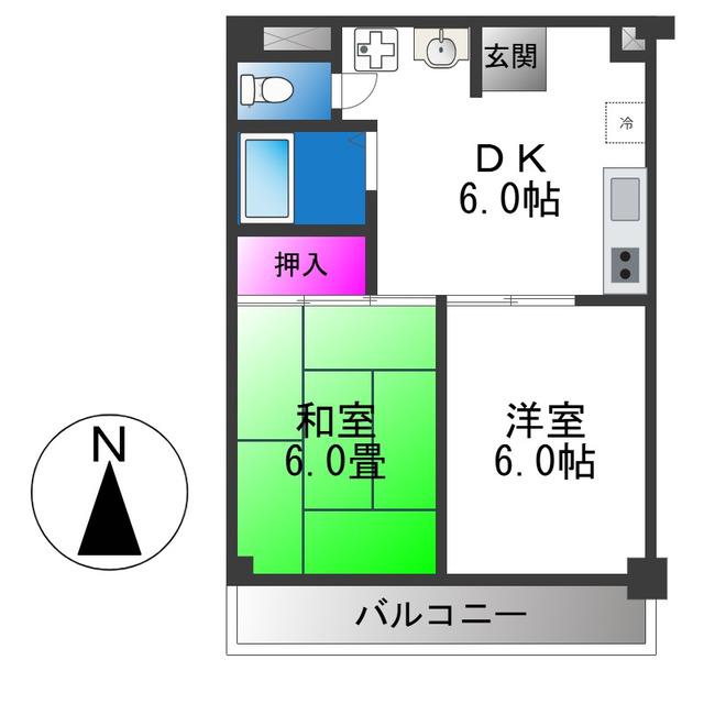 スカイハイツ(2DK/4階)の間取り写真