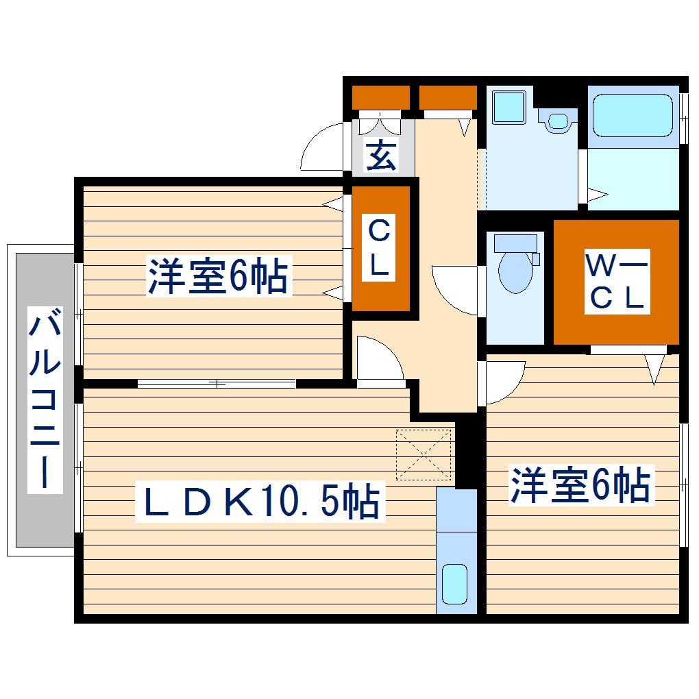 カーサ羽黒B(2LDK/1階)の間取り写真