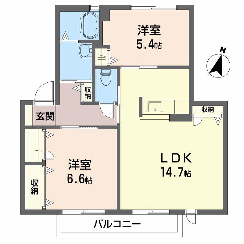 シャーメゾンヤナイB(2LDK/2階)の間取り写真