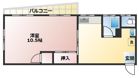 時ビル(1DK/3階)の間取り写真