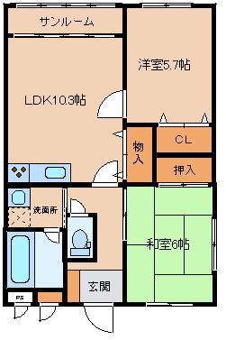 ラフォーレうさか(2LDK/2階)の間取り写真