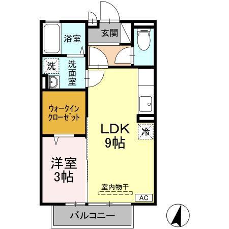 プレールルフラン(1LDK/2階)の間取り写真