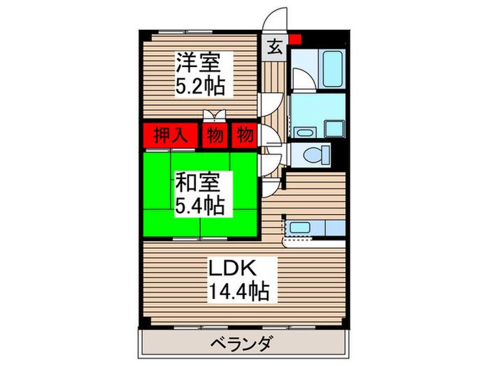 オーチャード(2LDK/1階)の間取り写真