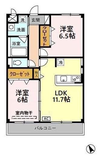 D-ROOM高丘西(2LDK/2階)の間取り写真