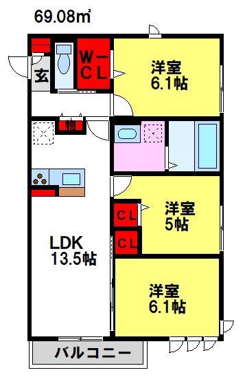 D-ROOMさくら(3LDK/2階)の間取り写真