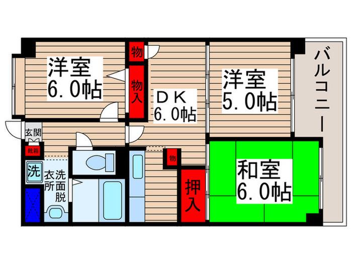 フラットサモアノ北小金(3DK/1階)の間取り写真