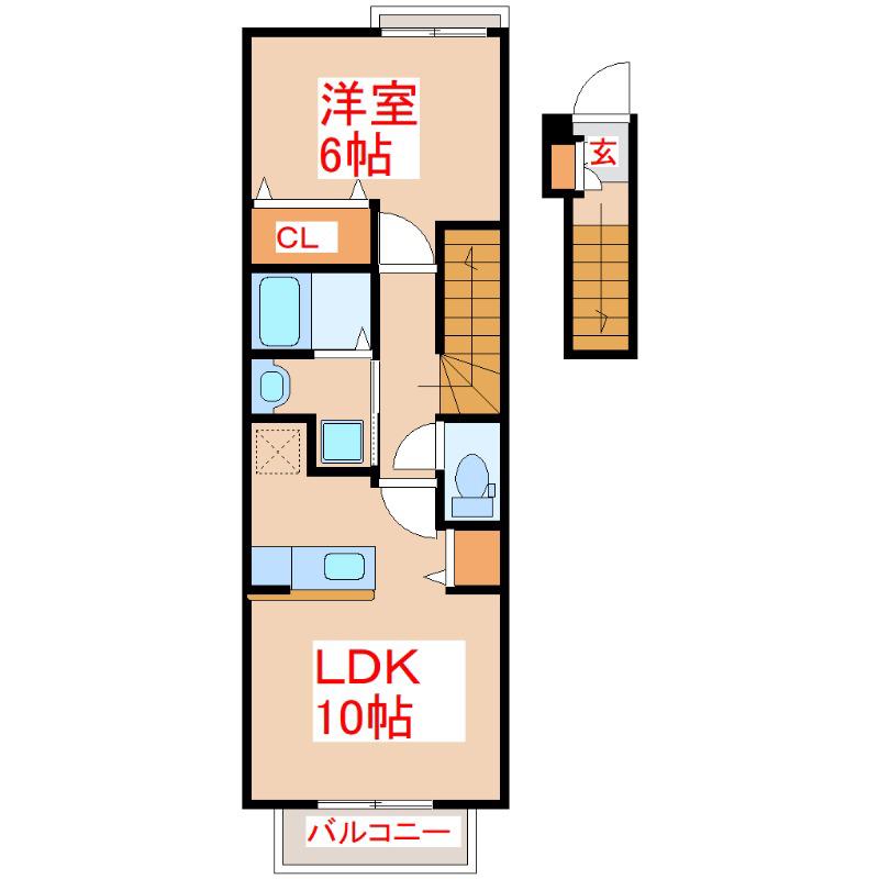 プロムナ-ドV(1LDK/2階)の間取り写真