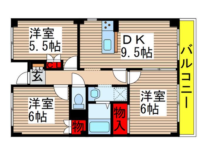 カンスタント八千代(3DK/5階)の間取り写真