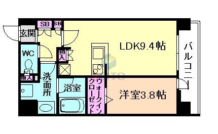 アーバネックス江坂広芝(1LDK/9階)の間取り写真