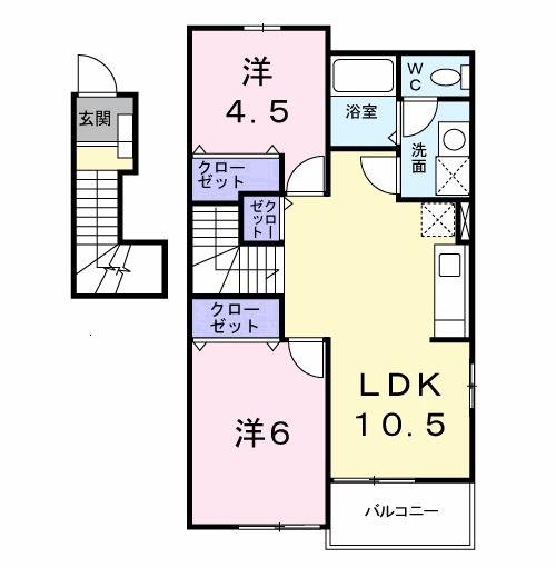 カーサ プレシードA(2LDK/2階)の間取り写真